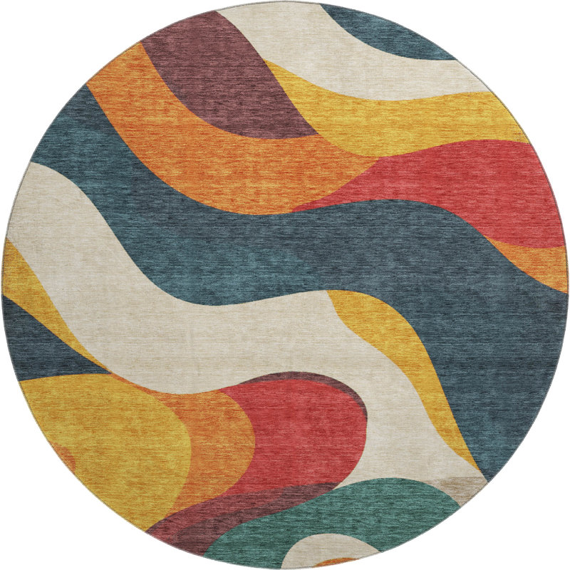 Tapis de qualité supérieure lavable à la machine Mayfield AMF2186, Orange, Rond 8 pi
