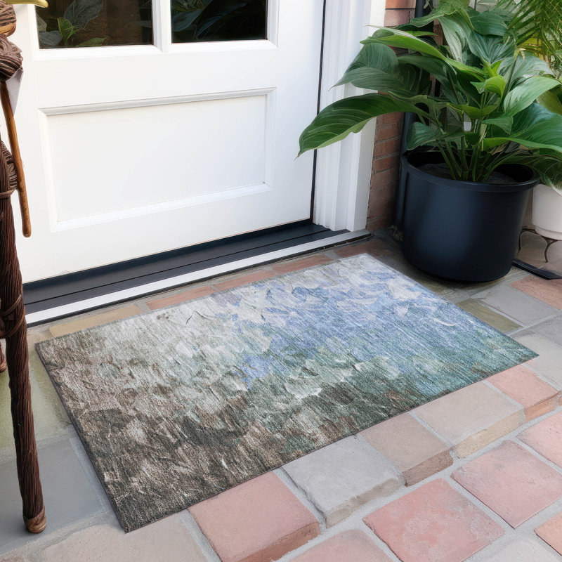 Machine Washable Indoor/Outdoor Cinead ACN1674 Denim Rug, Rectangle 1'8" x 2'6"