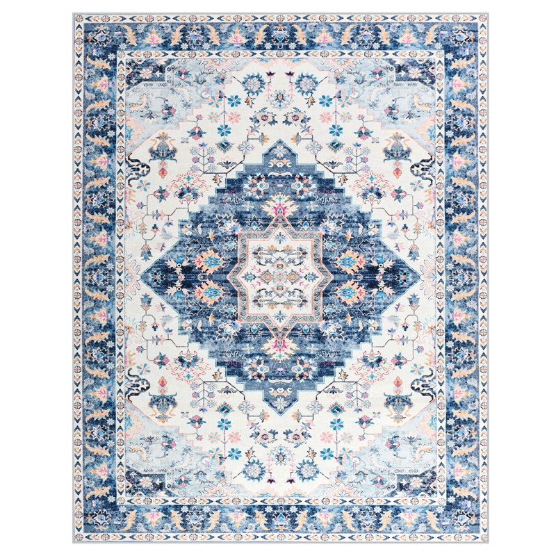 Shivank Washable Floral Indoor Rug, Rectangle 4' x 6'