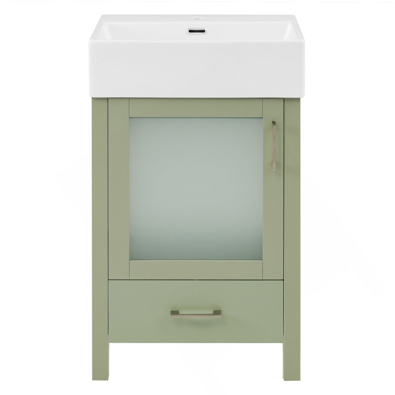 Meuble-lavabo de 20 pouces avec lavabo en céramique et beaucoup de rangement - idéal pour les petites salles de bain, Vert