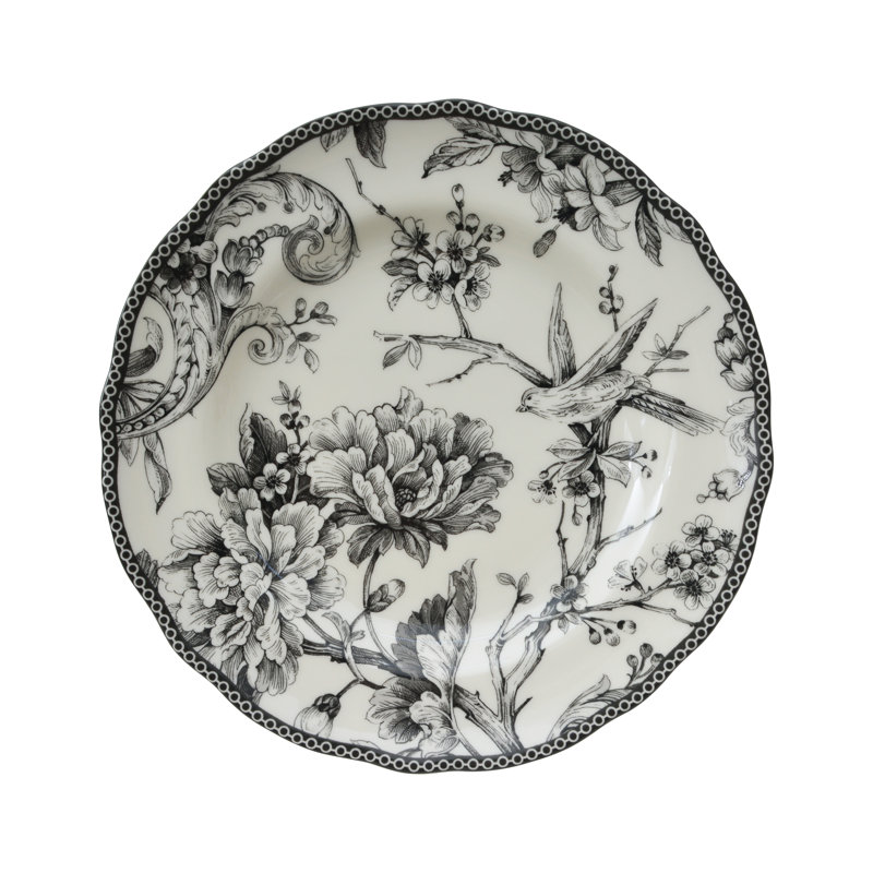 Adelaide 16 Piece Dinnerware Set, Service for 4, Black, Floral