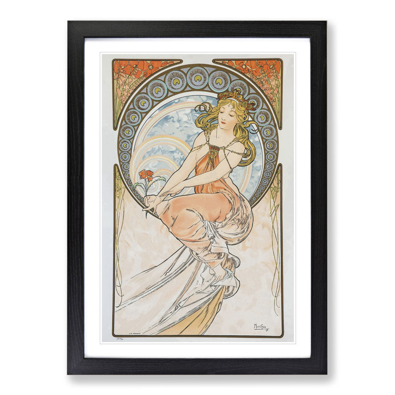 Flower in Hand by Alphonse Mucha - Picture Frame Painting, 65cm H x 48cm W x 2cm D, Black Framed
