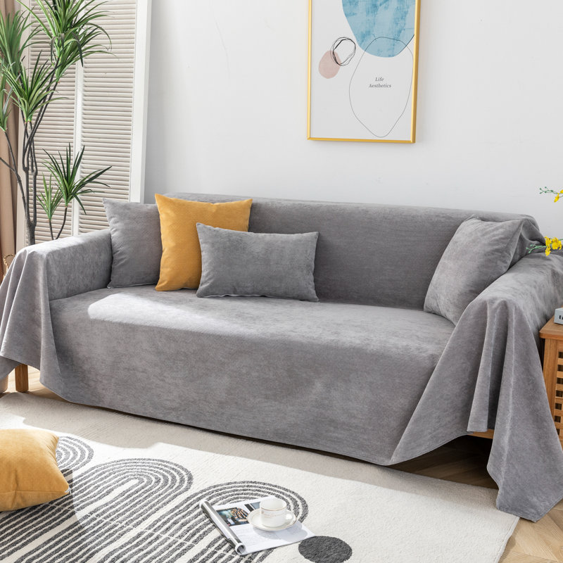 Pet-Friendly Waterproof Polyester Couch Cover, Gray Polyester, 71" H x 134" W x 0.2" D