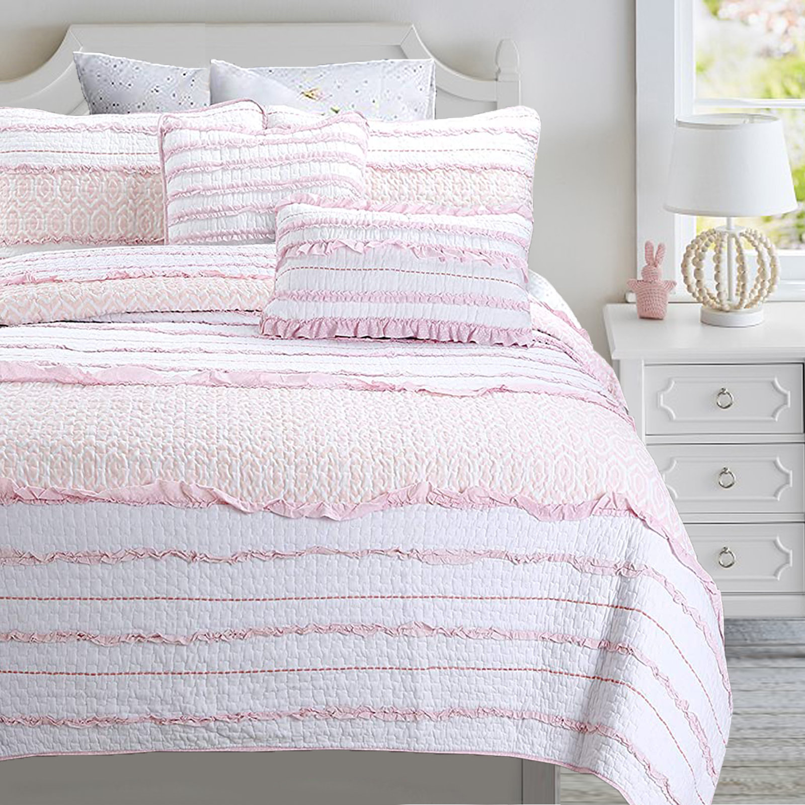 Cozy Line Home Fashion Pretty in Pink Pink/White Standard Cotton ...