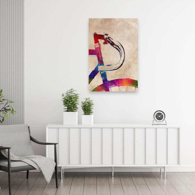 Vibrant, aquarelle, bicyclette, art mural contemporain, 36" H x 24" W