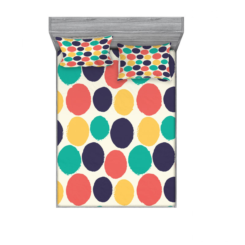 Microfiber Polka Dots Sheet Set, Queen Sheet Set with Fitted Sheet