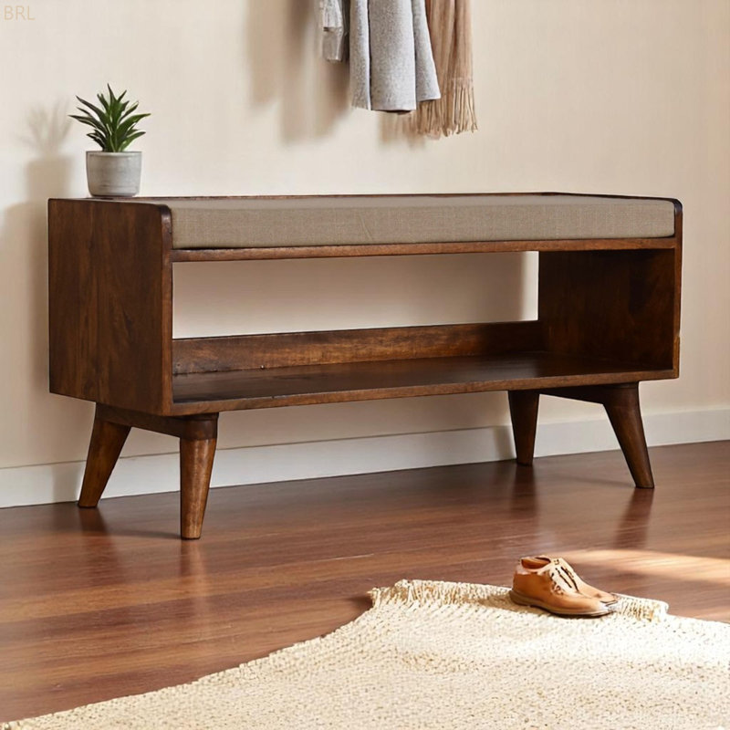 Banc de rangement Mud Linen, Châtaignier / beige