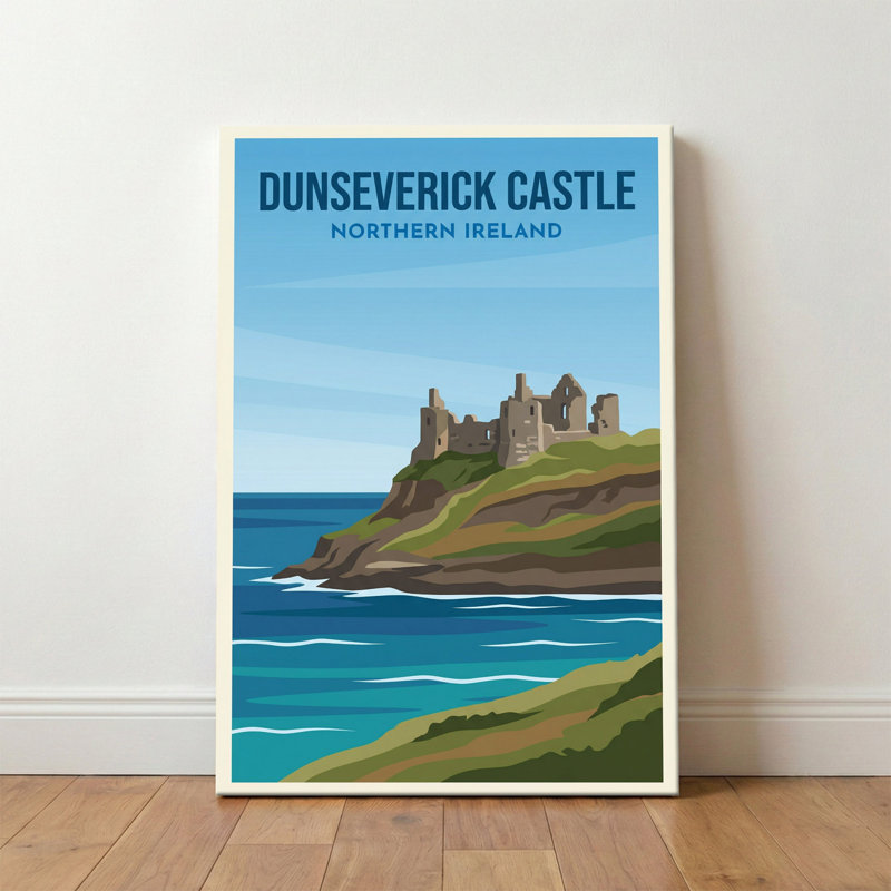 Dunseverick Castle, Northern Ireland - Romantic Coastal Castle Travel Poster. Giclee Print On Wrapped Canvas. Wall Art, Home Decor - Castles & Palaces, Northern Ireland - Wrapped Canvas Print