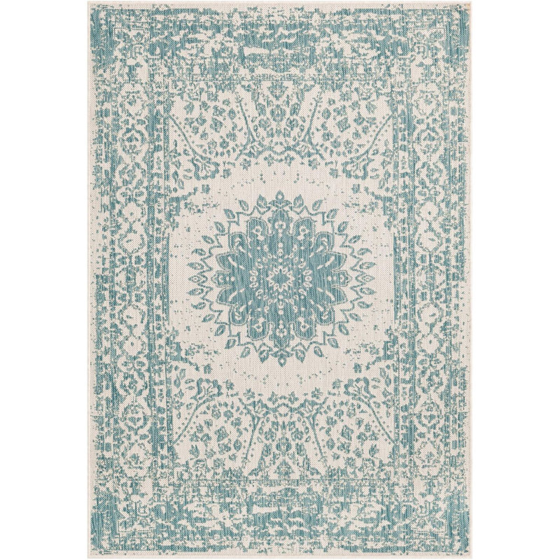 Contemporary Hintz Area Rug Aqua Color, Rectangle 4'1" x 6'1"