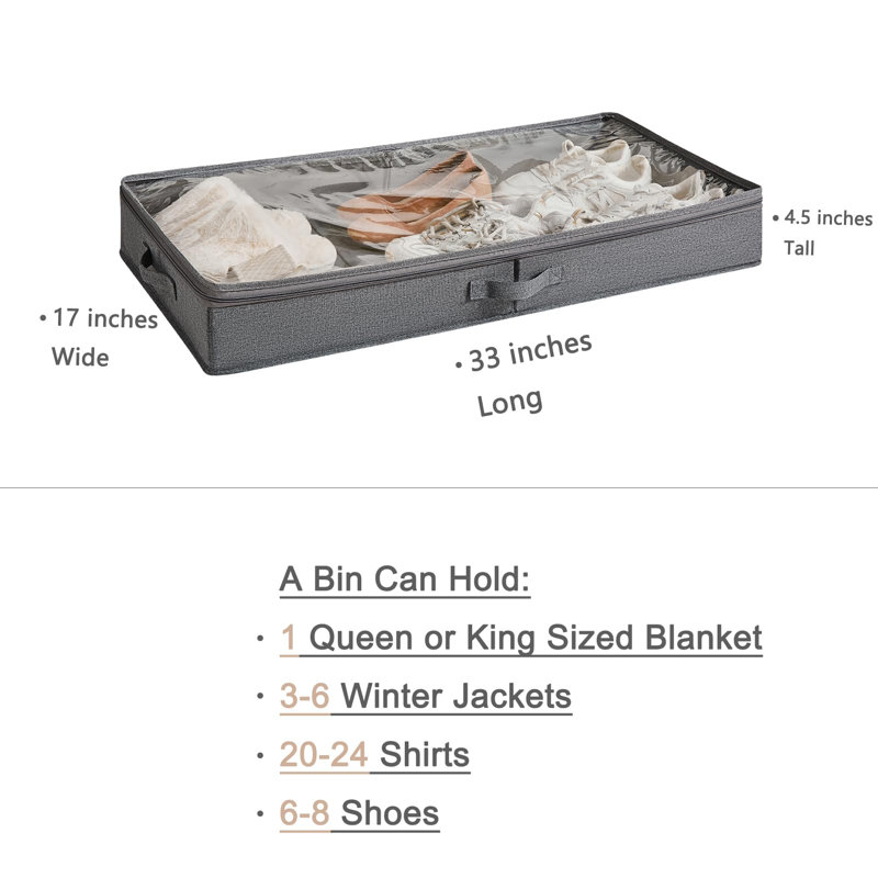 3 Pack Under Bed Storage Containers, Low Profile Underbed Shoes And Clothes Storage Organizer With Sturdy Sidewalls/Bottom