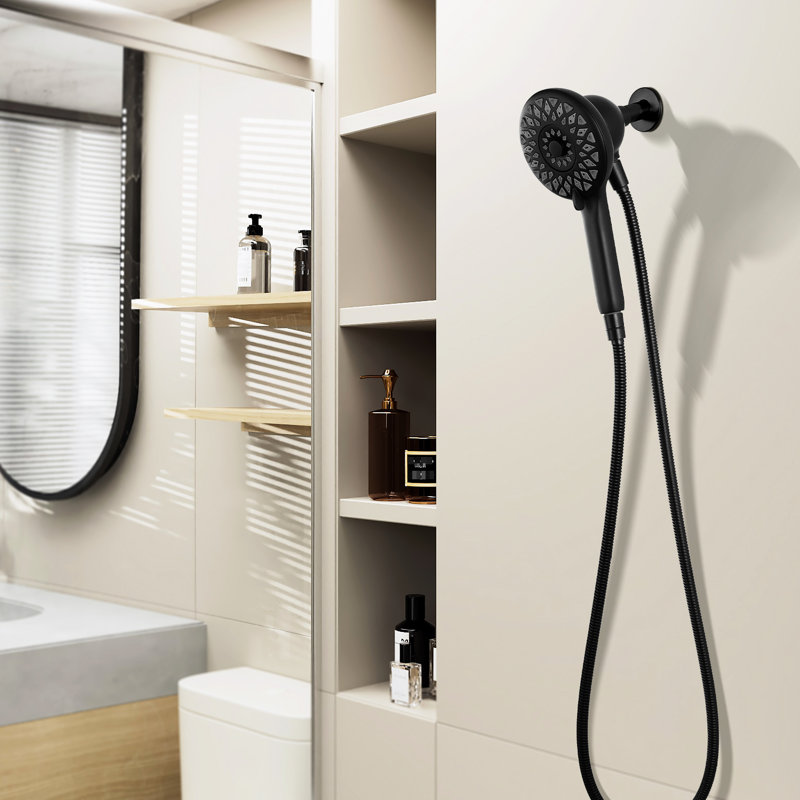 Douche à main à 6 jets en mode noir mat, tuyau de 60 pouces, fixation magnétique pour une installation stable dans la pomme de douche de la salle de bain, réglages, poche, modernité murale en métal