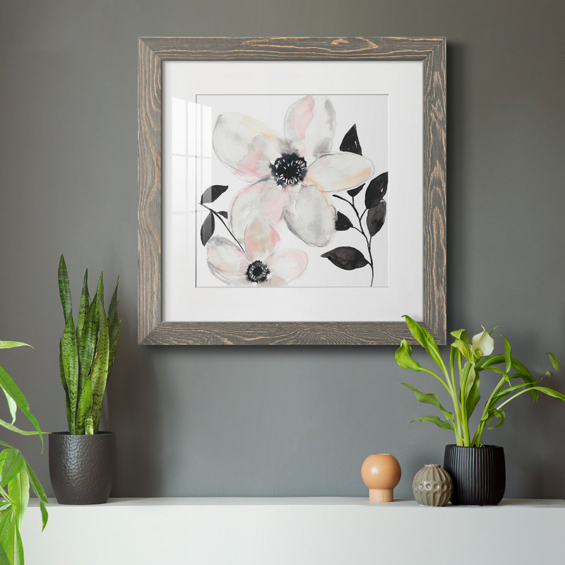 " Black & Blush Anemone II ", 31.5" H x 31.5" W x 1" D, Grey