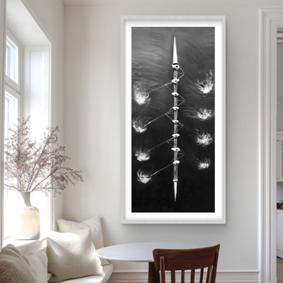 «Rowing Boat Race», reproduction encadrée monochrome | Décoration de sport