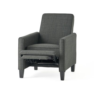 27.5" Push Back Recliner  Dark Grey Chair Upholstered Recliner Armchair With Solid Beech Wood Legs For Living Room And Bedroom