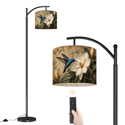  Arc Floor Lamp Hovering White Magnolia Tall Modern Standing Lamp LED Adjustable Linen Lampshade 3 Color Temperatures
