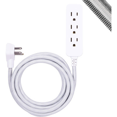 GE 8-ft 3-Outlet Surge Protector, Braided Cord,  250J, Gray, 38433