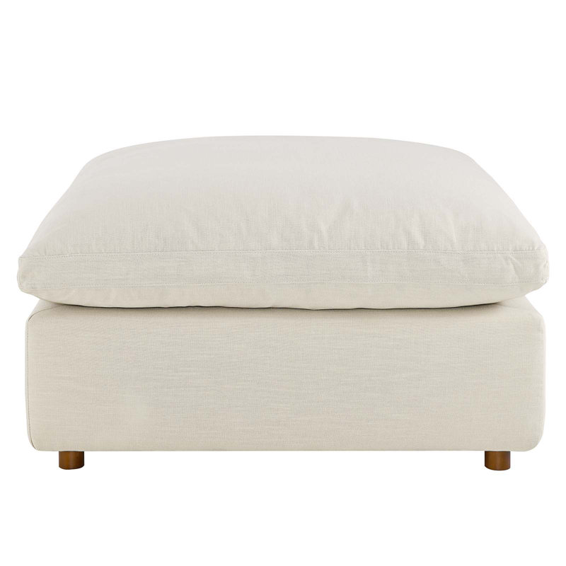 Commix Plush Light Beige Overstuffed Ottoman with Linen Texture