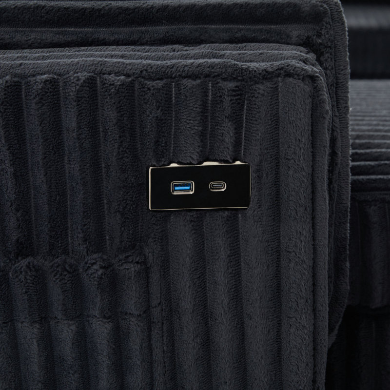 Canapé-lit convertible Canapé-lit modulaire de 111 po avec canapé USB et ports de rangement, Noir
