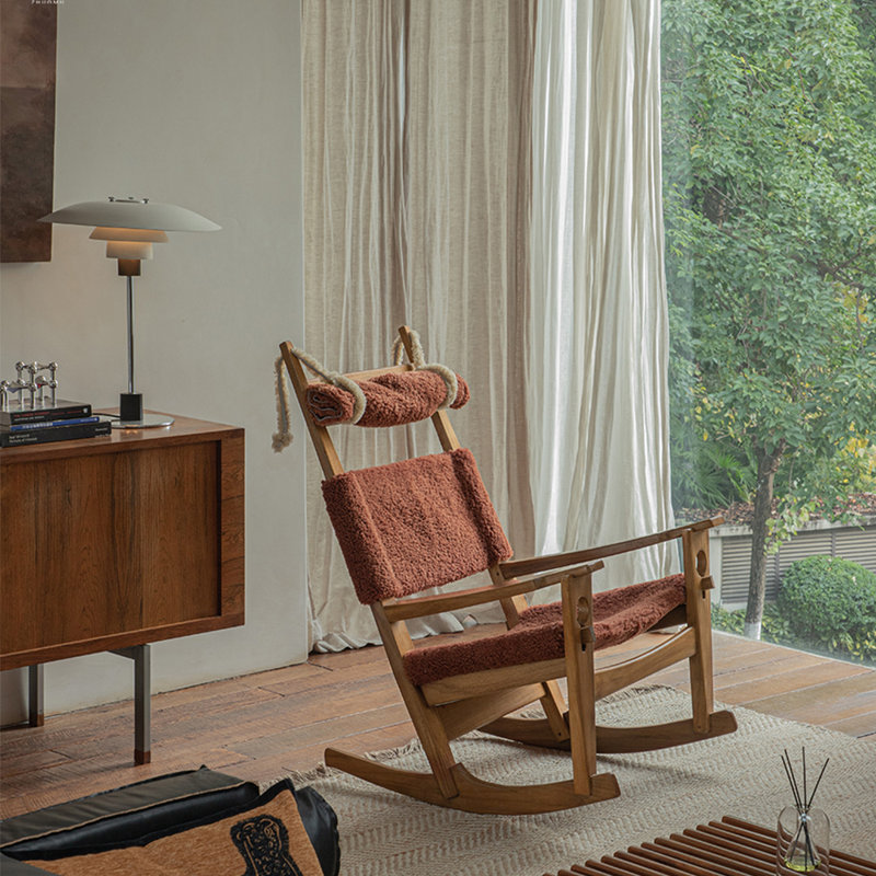 Chaise berçante simple en bois massif, Sucre brûlé