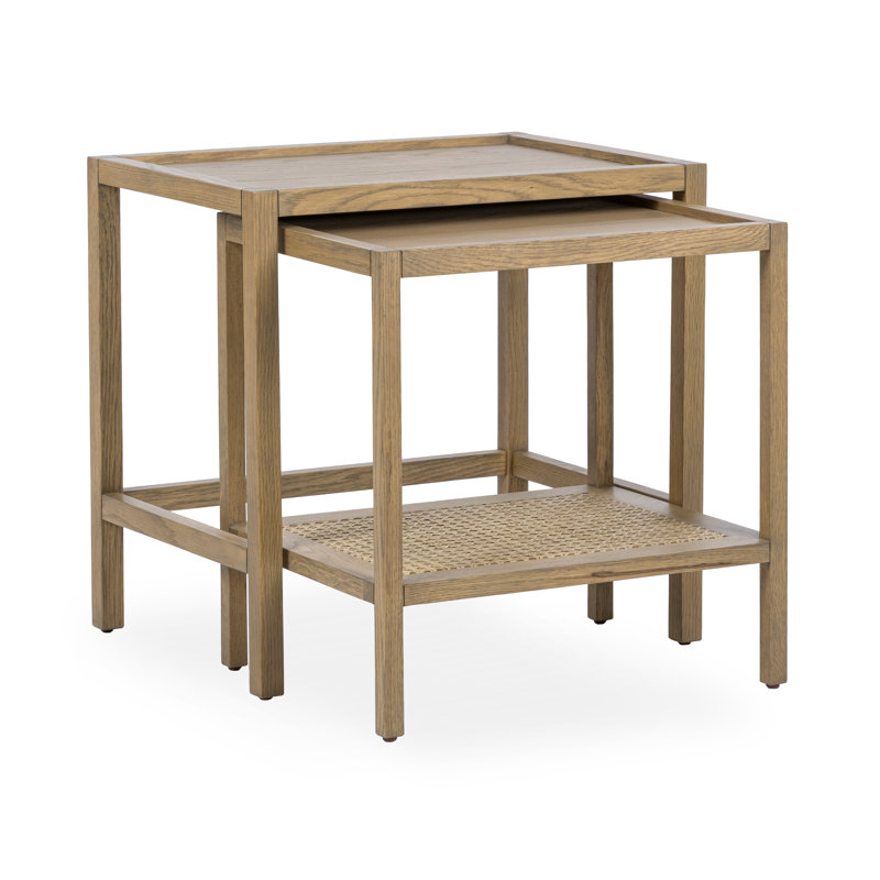 Devin Oak Wood Nesting End Table, Latte Brown