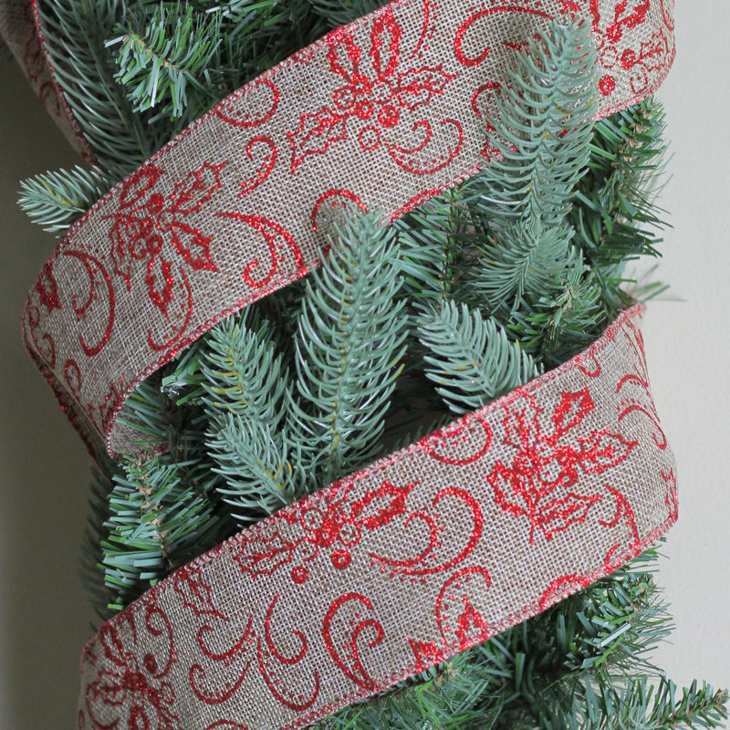 Bobines de Noël rouge et beige en fil de jute câblé - 2,5 po x 120 verges