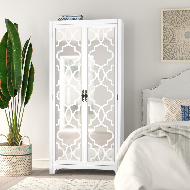 Armoire Eckhart 2 portes entièrement assemblée avec 4 tablettes réglables, Blanc