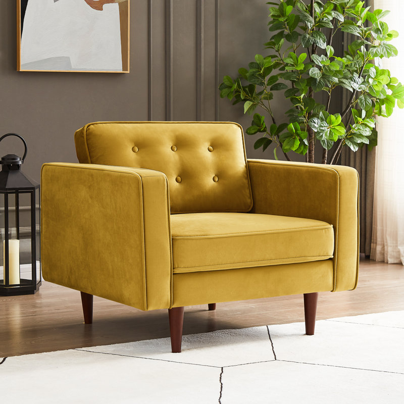 Fauteuil en velours 37,5 po, Jaune
