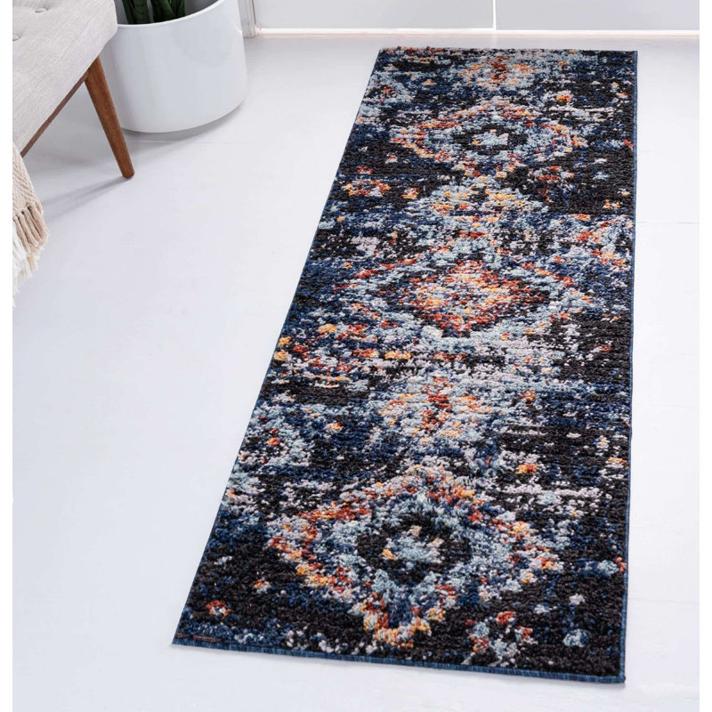 Tapis bleu marine Victorville, Tapis de couloir 2 pi 7 po x 10 pi