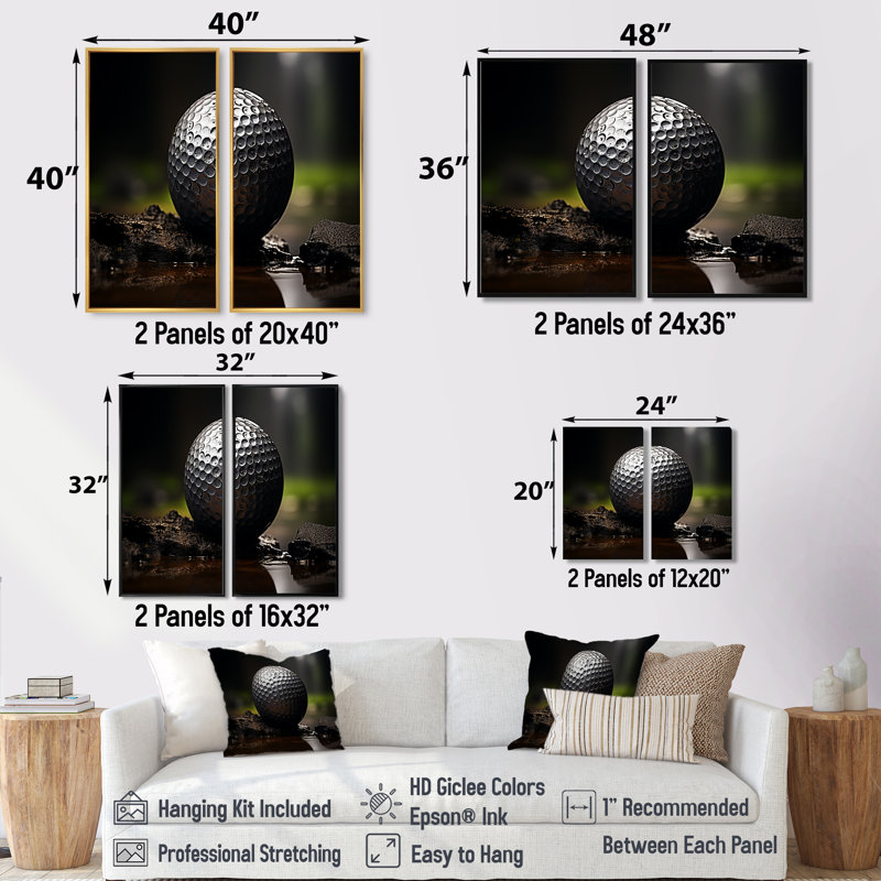 «Golfers Focus» - art mural toile de golf, Noir, H 36 po x l 48 po, Impression encadrée flottante