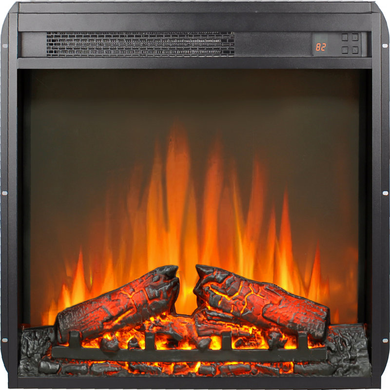 23 Inch Electric Fireplace Insert, Ultra Thin Heater With Log Set & Realistic Flame, Remote Control With Timer, Overheating Protection