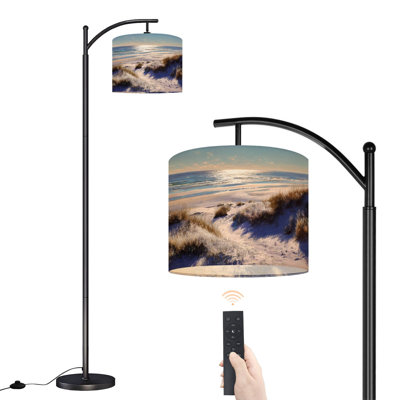 Lampe sur pied à arc avec abat-jour ajustable Scène côtière tranquille Lampe sur pied océan ondulé ciel pastel