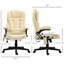 Chaise d'ordinateur à haut dossier en beige, massage par vibration, accoudoirs, télécommande, réglable pour un bureau de massage productif en cuir PU beige avec inclinaison chauffante et télécommande