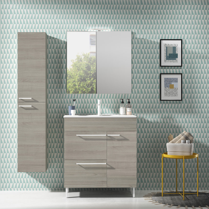 Sandy Gray 24'' Freestanding Single Vanity with Mirror