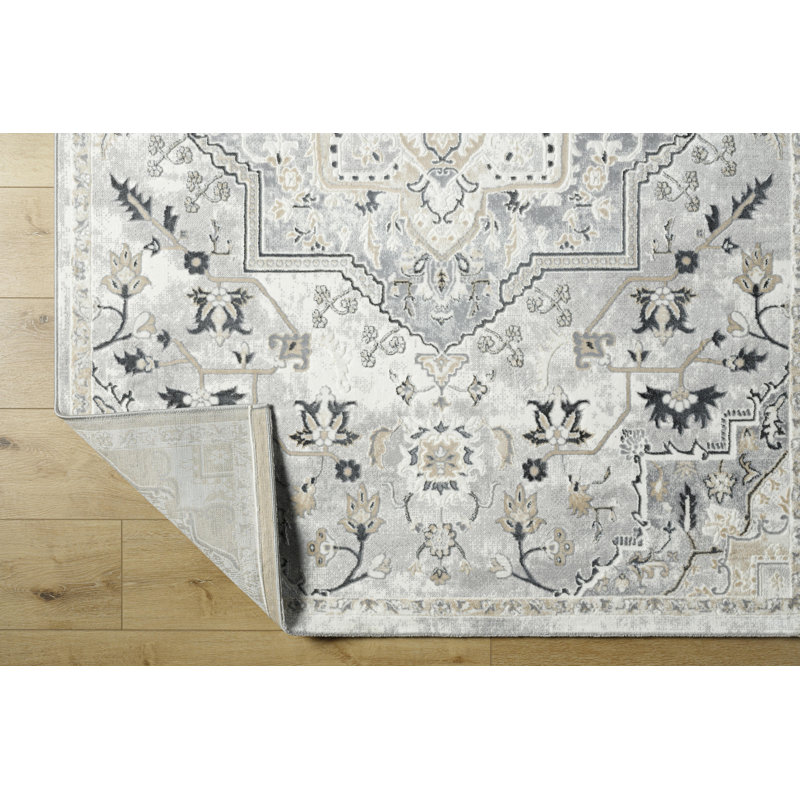Rectangle Oriental Machine Woven Polypropylene/Polyester Area Rug in Ivory, Rectangle 6'7" x 9'2"