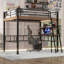 Lit mezzanine double en métal avec DEL, bureau intégré et amp; Rangement - Aucun sommier requis, robuste et robuste Stable
