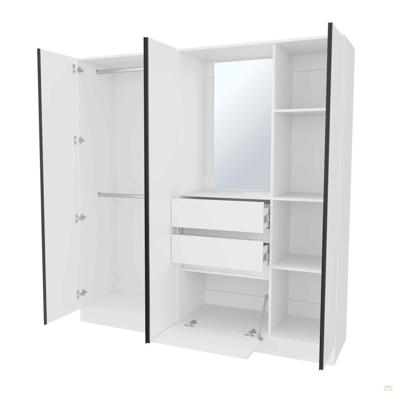 Organisateur de garde-robe blanc avec miroir et compartiments de rangement