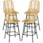Ensemble de 4 tabourets de bar en acier et rotin PE noir avec repose-pieds, 42,5 x 52 x 102 cm