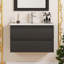 Meuble-lavabo mural Seren de 81 cm (32 pouces) en bois massif avec lavabo en céramique, double tiroir et système de fermeture amortie-116668900
