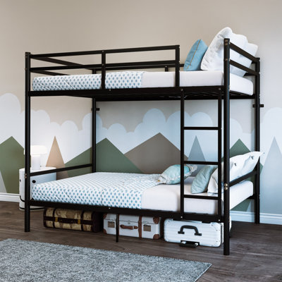 Metal bunk bed, suitable for children/teenagers/adults, with 14.29-inch high safety rails, 19 crossbars on each bunk, single-bunker support of 400 lbs or more, and storage space under the bed