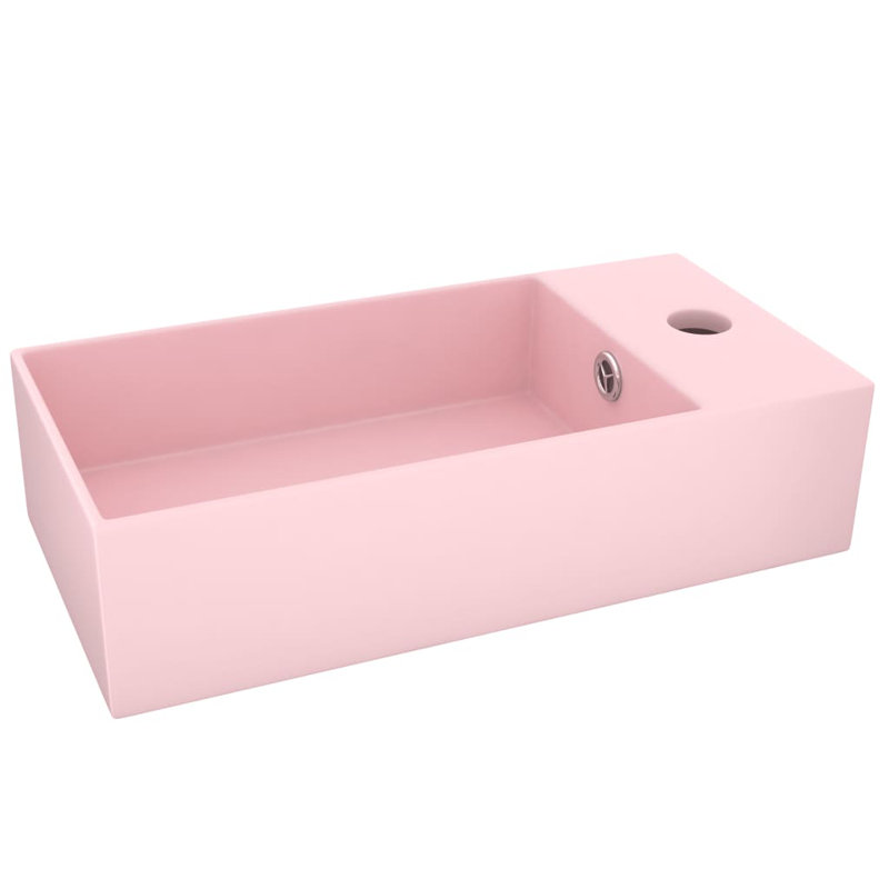 Belfry Bathroom Kettering 480mm L x 250mm W Ceramic Rectangular Sink with Overflow, Pink