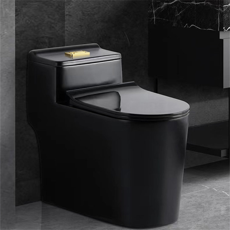 WATERMONY 1.85 Gallons Per Minute GPF Elongated Height One-Piece Black  Toilet (Seat Included)