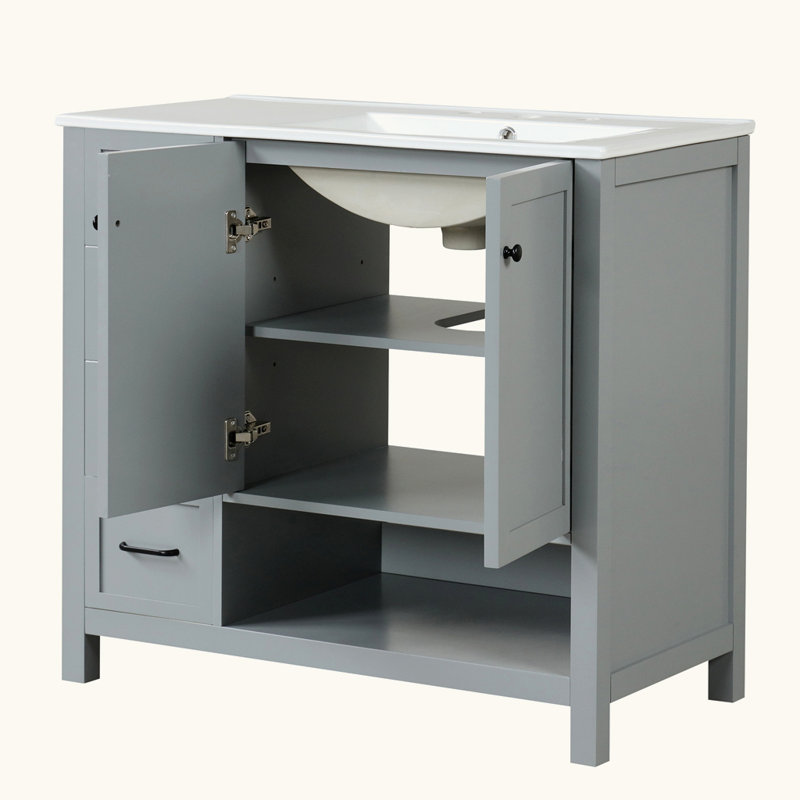 Armoire de salle de bain avec deux portes et deux tiroirs, Gris