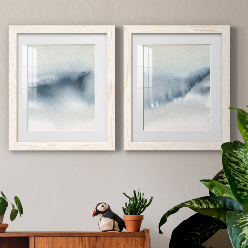 Summer Rain I - ensemble de 2 peintures, H 24 po x l 36 po x P 1,5 po, Papier encadré blanc