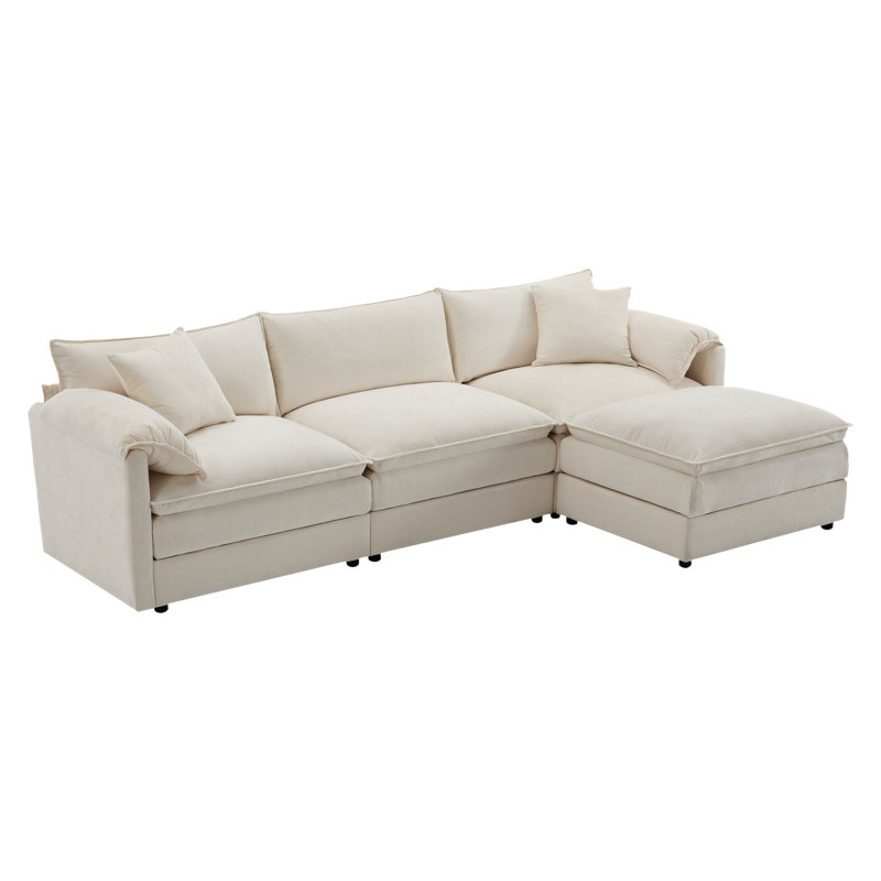 Canapé en velours côtelé de style moderne 113,7 pouces, canapé modulaire avec configuration flexible, conception sans cadre et sans os, emballage compressé, idéal pour les appartements et les meubles de bureau, aucun assemblage requis, beige