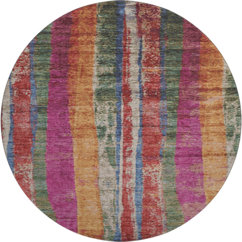 Premium Machine Washable Mayfield AMF1910 Stripes Rug, Round 8'