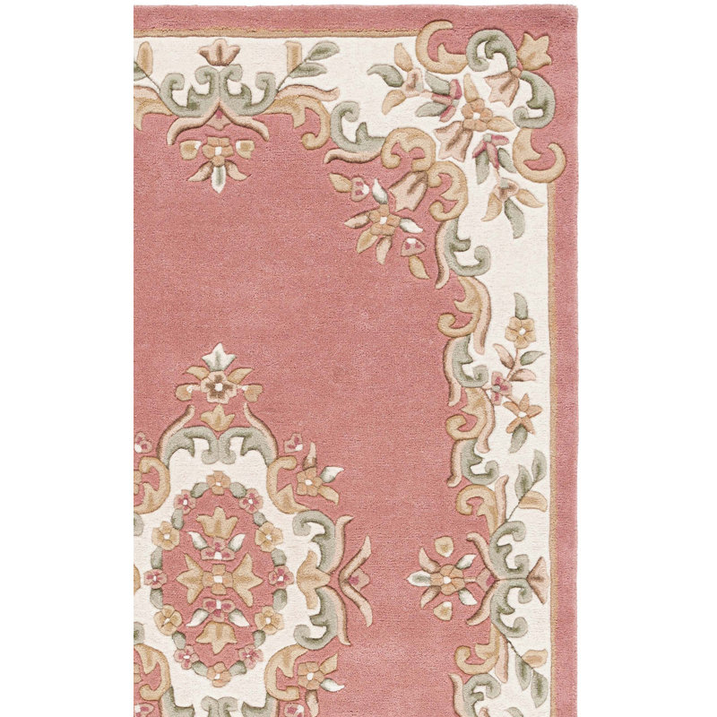 Tapis rose / ivoire en laine / coton touffeté à la main Stenberg, Rectangle 5 pi x 8 pi