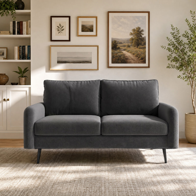 Dotson 58" Velvet Round Arm Sofa Loveseat, Gray Velvet