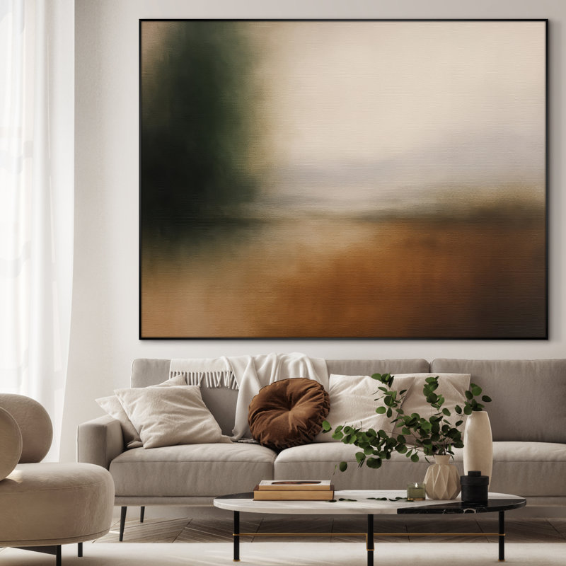 Extra Large Wall Art Fabric Print - Modern Neutral Abstract Landscape for Contemporary Home Artwork Decor for Living Room or Bedroom - "Frame Assembly Required (Unfinished Frame)"