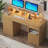 63"W Large Modern Fluted Executive Lift Top Desk with File Storage, Wood Home Office Desk With Charging Station, Computer Desk With 3 Drawers, LED Writing Work Desk With Monitor Stand, Natural, Gift-1370347706