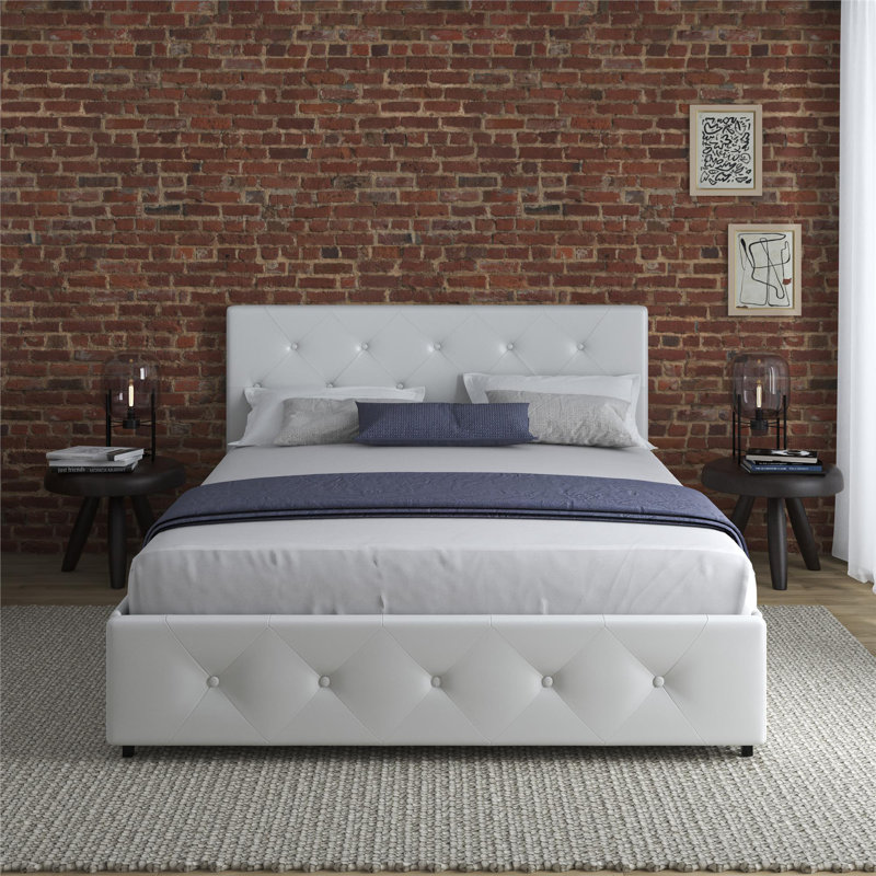 Aybri Upholstered Platform Storage Bed, Queen, White